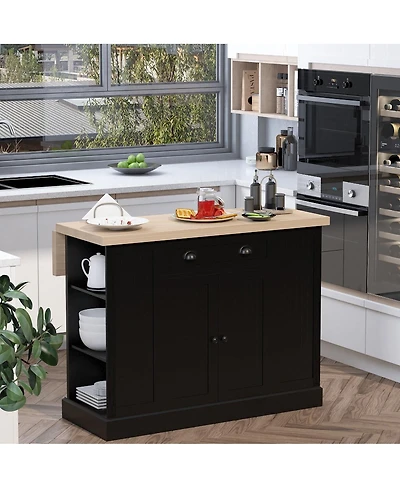 Halifax North America Black Kitchen Island: Freestanding Table with Drop Leaf and Storage