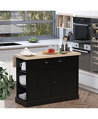 Halifax North America Black Kitchen Island: Freestanding Table with Drop Leaf and Storage