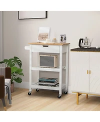 Gymax 3-Tier Kitchen Island Cart Rolling Service Trolley w/ Bamboo Top Shelves