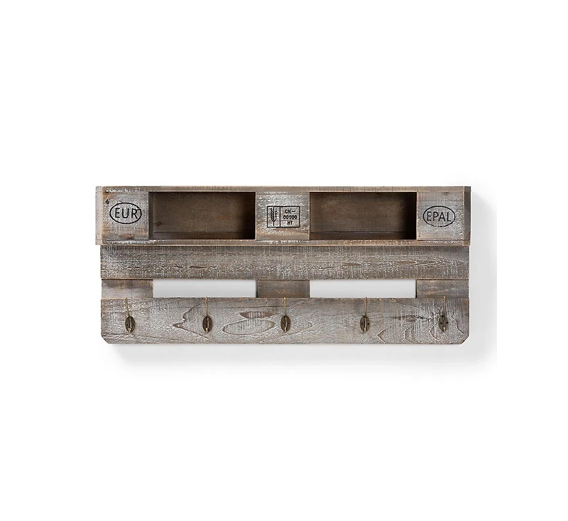 Baxton Studio Ferguson Vintage Rustic Whitewashed Grey Oak Finished Wood Wall Mounted Coat Rack with Shelves