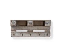 Baxton Studio Ferguson Vintage Rustic Whitewashed Grey Oak Finished Wood Wall Mounted Coat Rack with Shelves