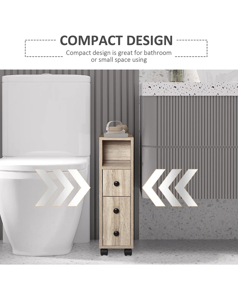 kleankin Small Design Bedroom Ample Storage Space Sleek Wheel,