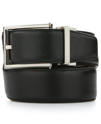 Perry Ellis Portfolio Men's Safiano Reversible Textured Nickel Buckle Dress Belt