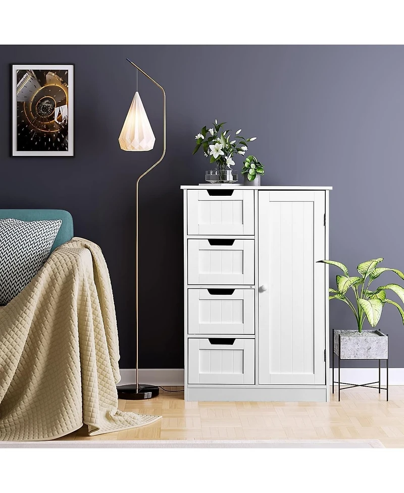 Vanirror White Freestanding Bathroom Storage Cabinet – 4-Drawer Organizer with Adjustable Shelf for Bathroom, Kitchen & Living Room