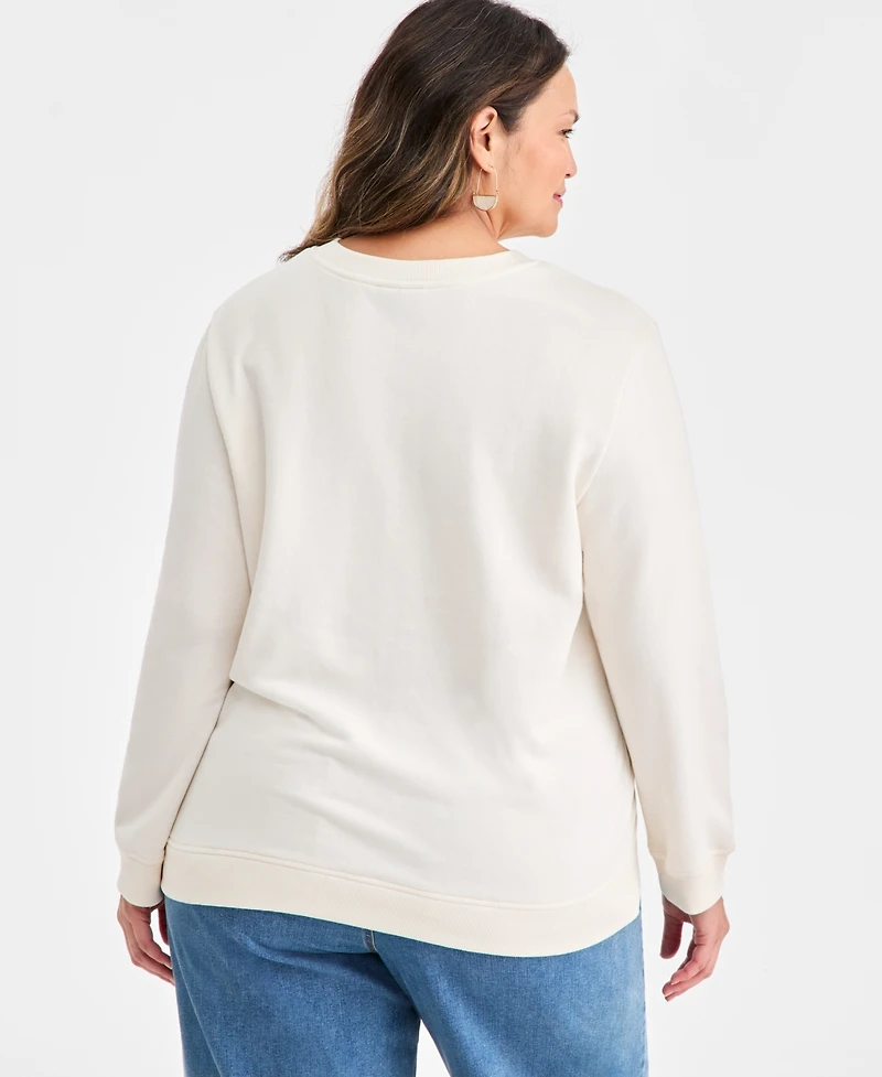 Style & Co Plus Embroidered Crewneck Sweatshirt, Macy's Exclusive