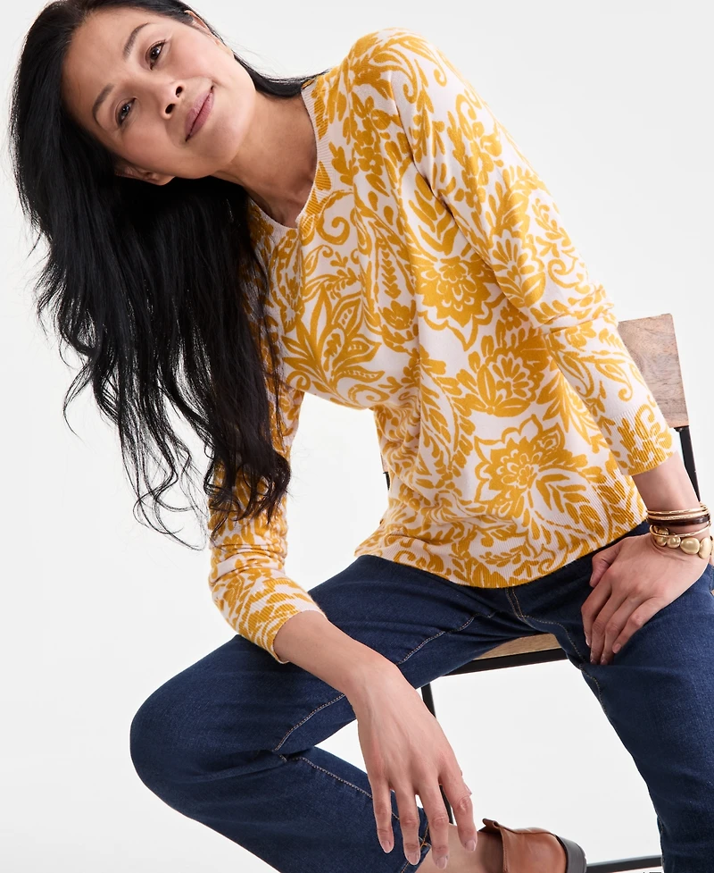 Style & Co Women's Printed Crewneck Sweater, Macy's Exclusive