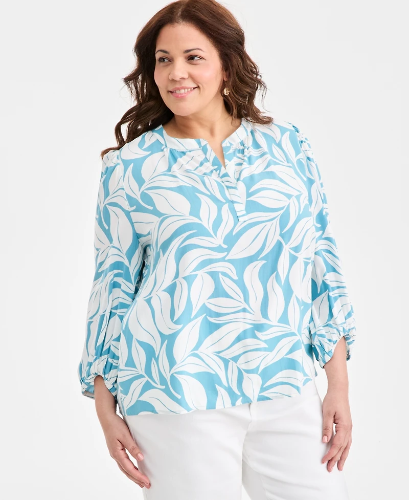 Style & Co Plus Printed Split-Neck Popover Top