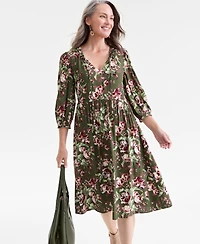Style & Co Women's Printed Ruffle-Trim Split-Neck Dress, Macy's Exclusive