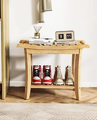Curved Bamboo Shower Bench with Storage Shelf