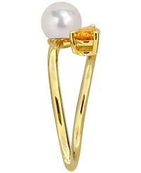 Cultured Freshwater Pearl & Citrine Ring (3/8 ct. t.w.) 18k Gold-Plated Sterling Silver
