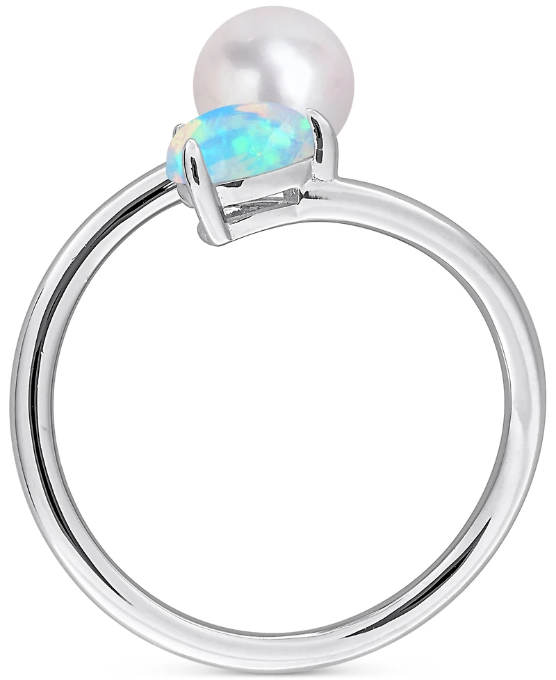 Cultured Freshwater Pearl (6mm) & Opal (3/8 ct. t.w.) Bypass Ring Sterling Silver