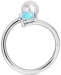 Cultured Freshwater Pearl (6mm) & Opal (3/8 ct. t.w.) Bypass Ring Sterling Silver