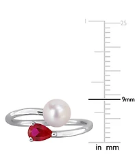 Cultured Freshwater Pearl (6mm) & Lab Grown Ruby (5/8 ct. t.w.) Bypass Ring Sterling Silver