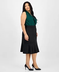 Kasper Plus Faux Suede Midi Skirt