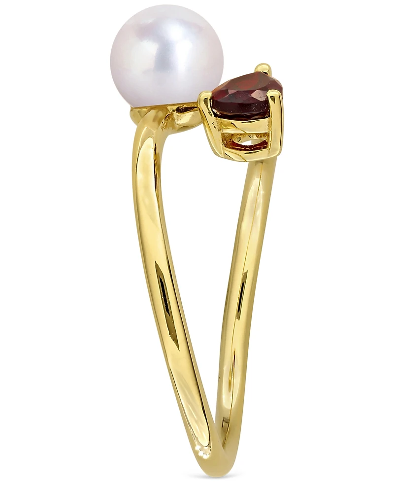 Cultured Freshwater Pearl & Garnet Ring (1/2 ct. t.w.) 18k Gold-Plated Sterling Silver