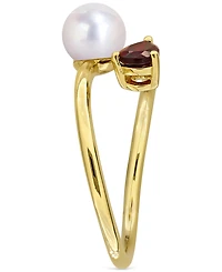 Cultured Freshwater Pearl & Garnet Ring (1/2 ct. t.w.) 18k Gold-Plated Sterling Silver