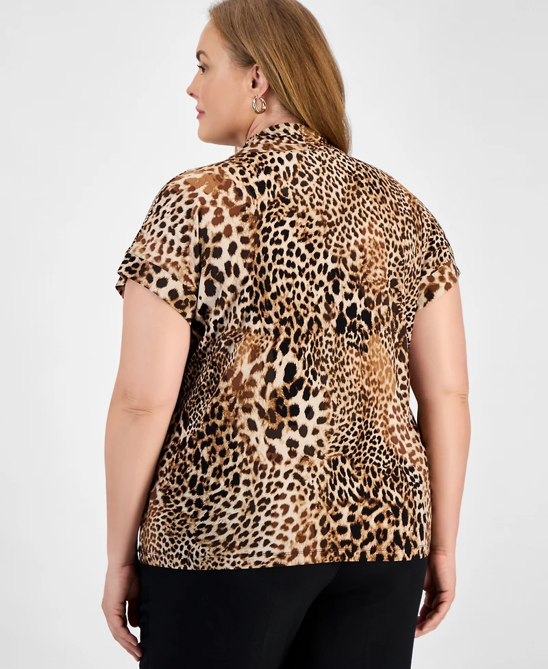 Kasper Plus Animal Print Short-Sleeve Top