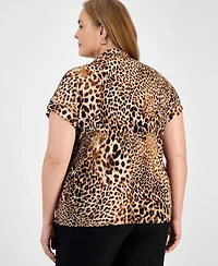 Kasper Plus Animal Print Short-Sleeve Top
