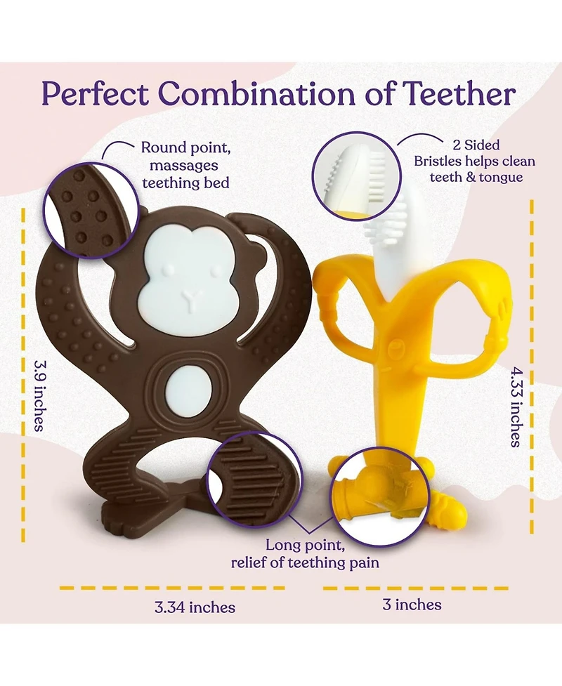 Sperric Baby Teething Toys Set - Baby Monkey Banana Teether and Toothbrush - Safe and Durable Teething Set - Teething Banana Toy for Babies