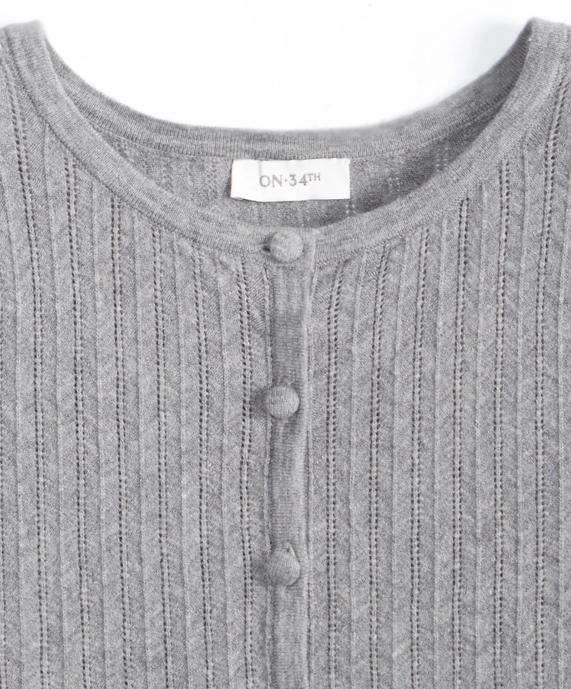 On 34th Women's Puff-Shoulder Pointelle-Knit Cardigan, Macy's Exclusive