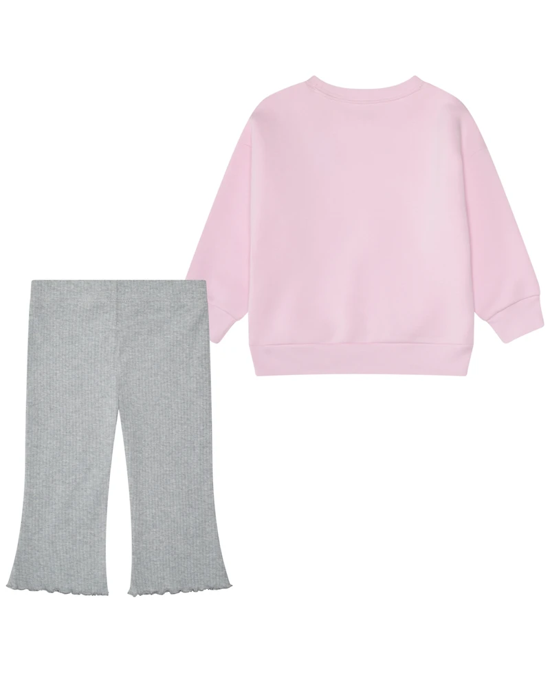adidas Baby Girls 2-Piece Fleece Pull-On Sweatshirt and Flare-Leg Pants Set