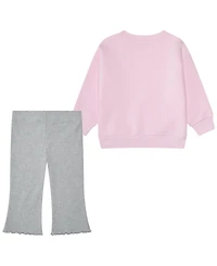 adidas Baby Girls 2-Piece Fleece Pull-On Sweatshirt and Flare-Leg Pants Set