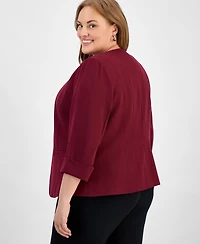 Kasper Plus 3/4-Sleeve Open-Front Blazer