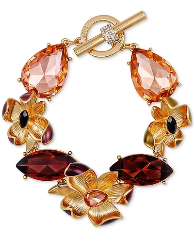 Guess Crystal & Stone Floral Statement Flex Bracelet