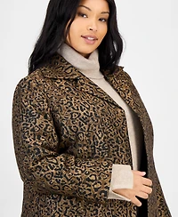 Kasper Plus Leopard Jacquard Open-Front Jacket