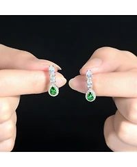 Sterling Silver White Gold Plated Green and White Cubic Zirconia Drop Earrings