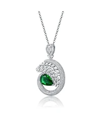 Sterling Silver Necklace with Green and Clear Pear-Shaped Charm