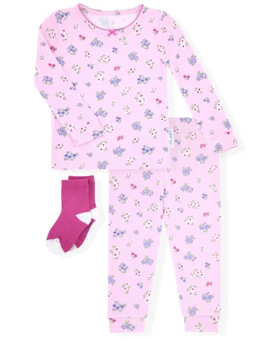 Max & Olivia Baby and Toddler Girls 2-Piece Ditsy Floral Pajama with Socks Set