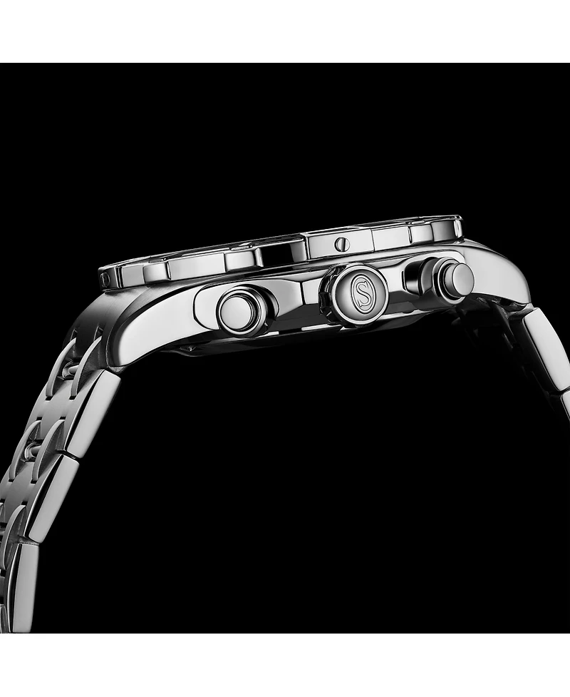 Stuhrling 1022 Men s Chronograph Watch Quartz Movement Blue Dial Silver Subdials Black Bezel Stainless Steel Bracelet 50M Water Resistant Date Window