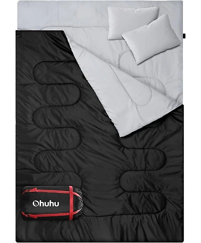 Double Sleeping Bag for Adults with 2 Pillows, Queen Size Two Person Sleeping Bag for Camping