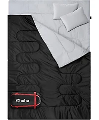 Double Sleeping Bag for Adults with 2 Pillows, Queen Size Two Person Sleeping Bag for Camping