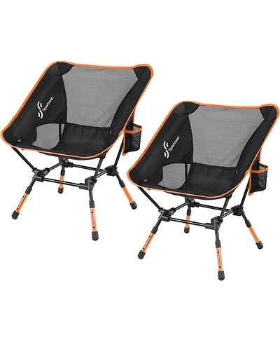 Sportneer Camping Chairs, Lightweight Outdoor Chairs Height Adjustable with 2 Side Pockets & Storage Bag (2, Orange)