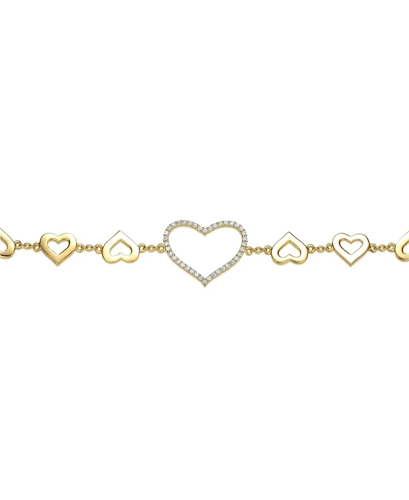 GiGiGirl 14k Yellow Gold Plated with Cubic Zirconia Heart Halo Charm Kids/Teens Bracelet in Sterling Silver