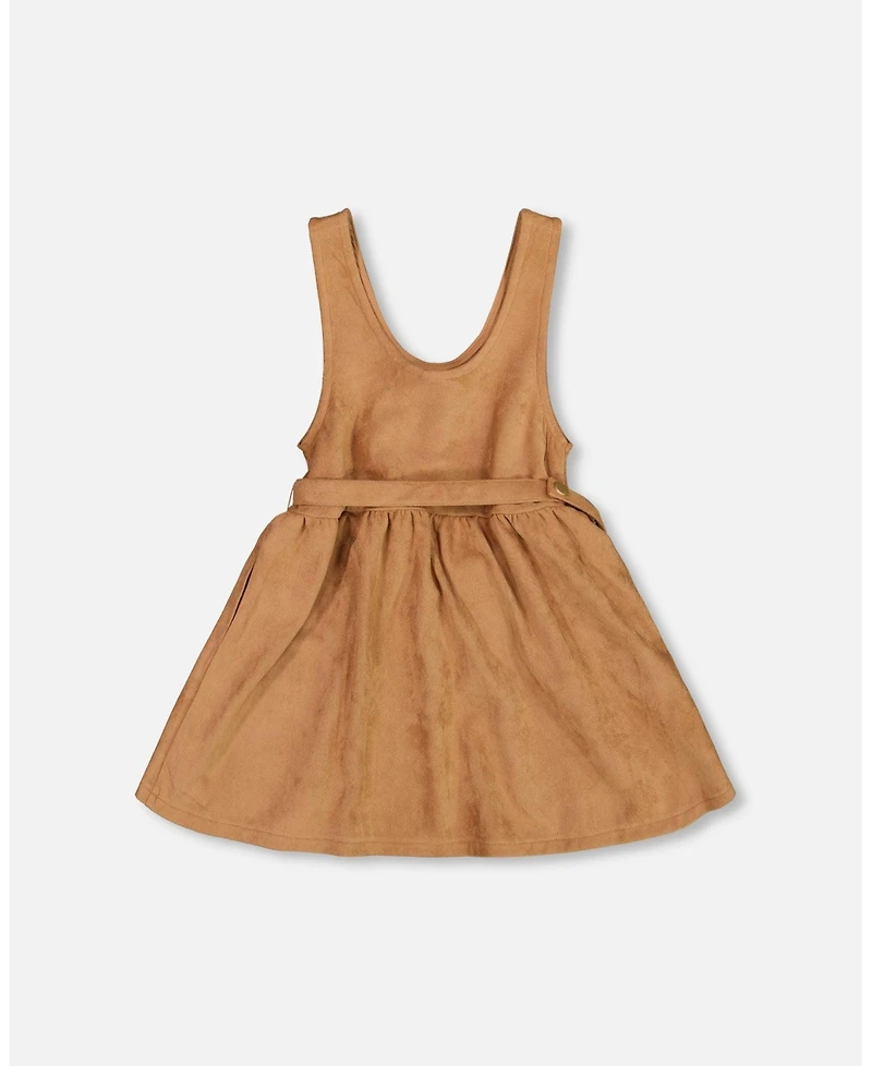 Deux par Deux Little Girls Stretch Suede Effect Jumper Light Pecan Brown with Llama Bag - Toddler|Child