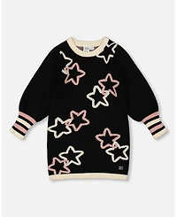 Deux par Girl Long Sleeve Knit Dress Black with Stars - Child