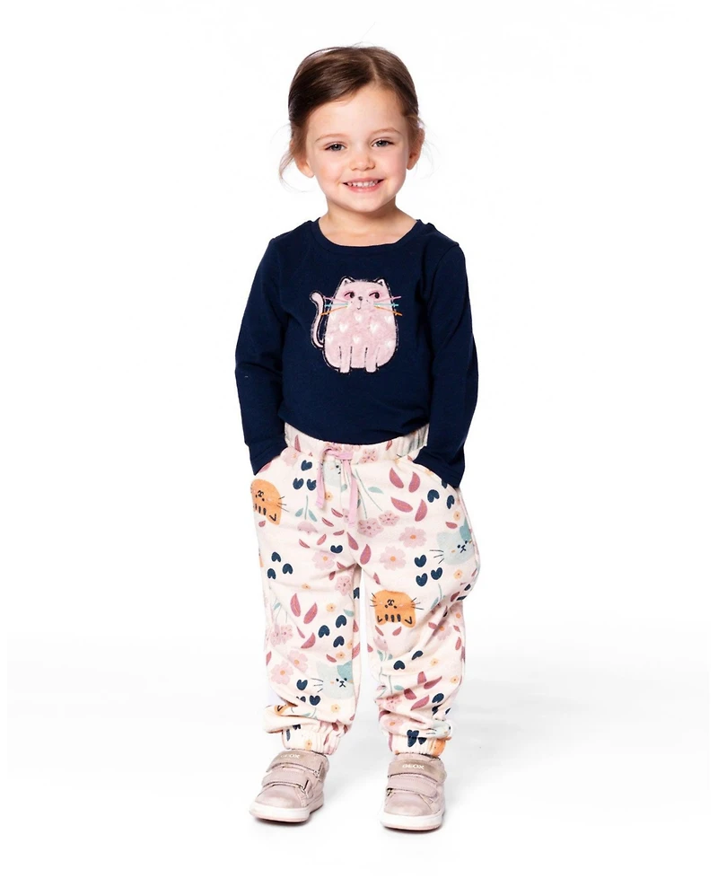 Deux par Girl Cotton T-Shirt Dark Blue with Cat