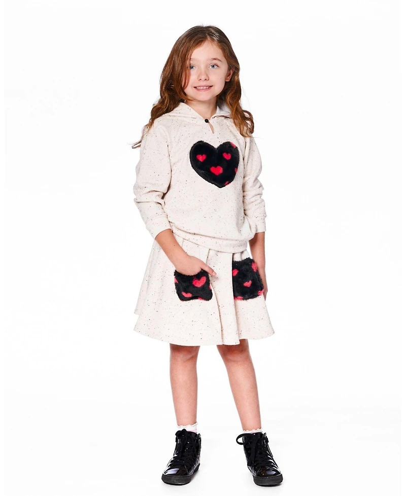 Deux par Girl Glittering Beige French Terry Hoodie with Heart Applique - Toddler|Child
