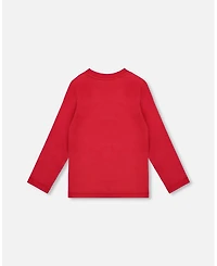 Deux par Baby Boys Jersey T-Shirt Cherry Red with Moose