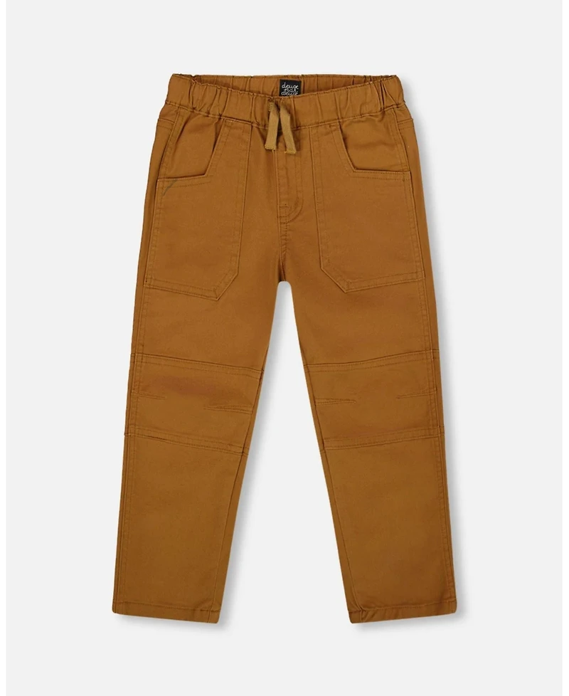 Deux par Boy Twill Jogger Pants with Patch Pockets Brown