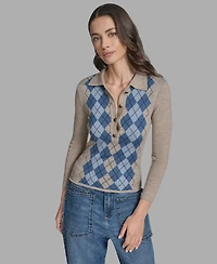 Bcbg Women's Long Sleeve Argyle Sweater