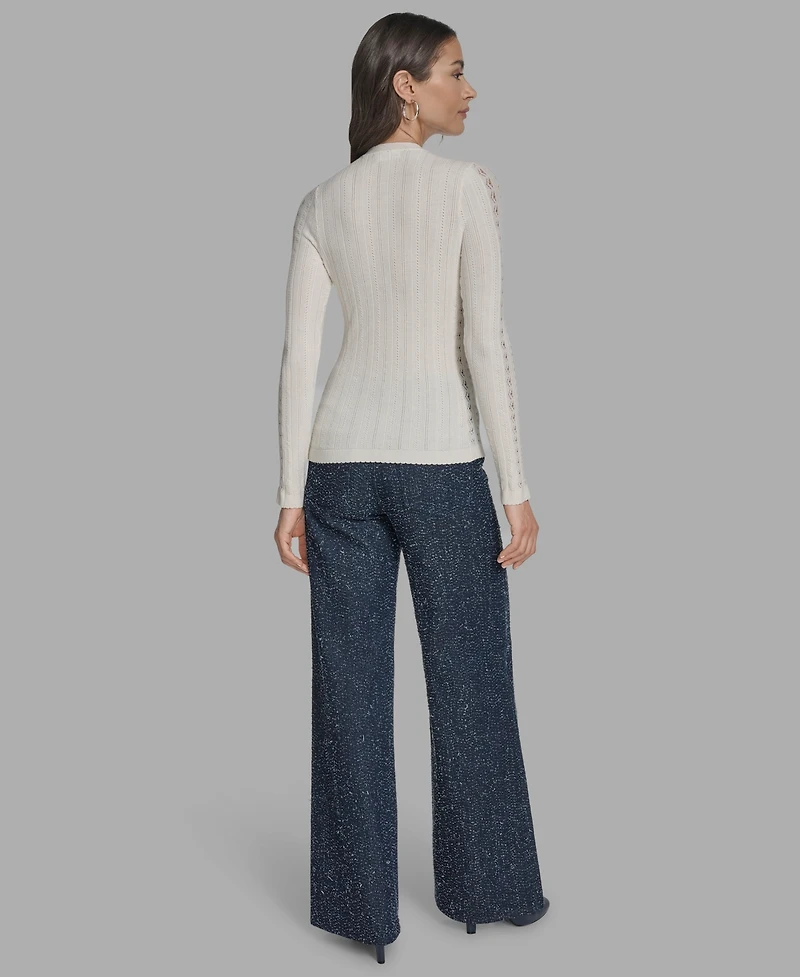 Bcbg Women's Long Sleeve Mix-Stitch Henley Neck Sweater