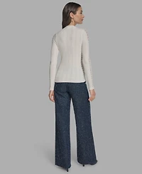 Bcbg Women's Long Sleeve Mix-Stitch Henley Neck Sweater
