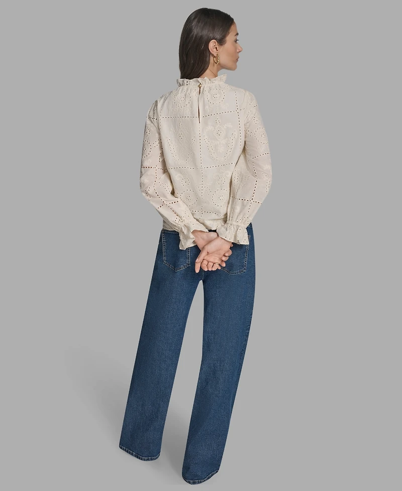Bcbg Women's Long Sleeve Eyelet Top