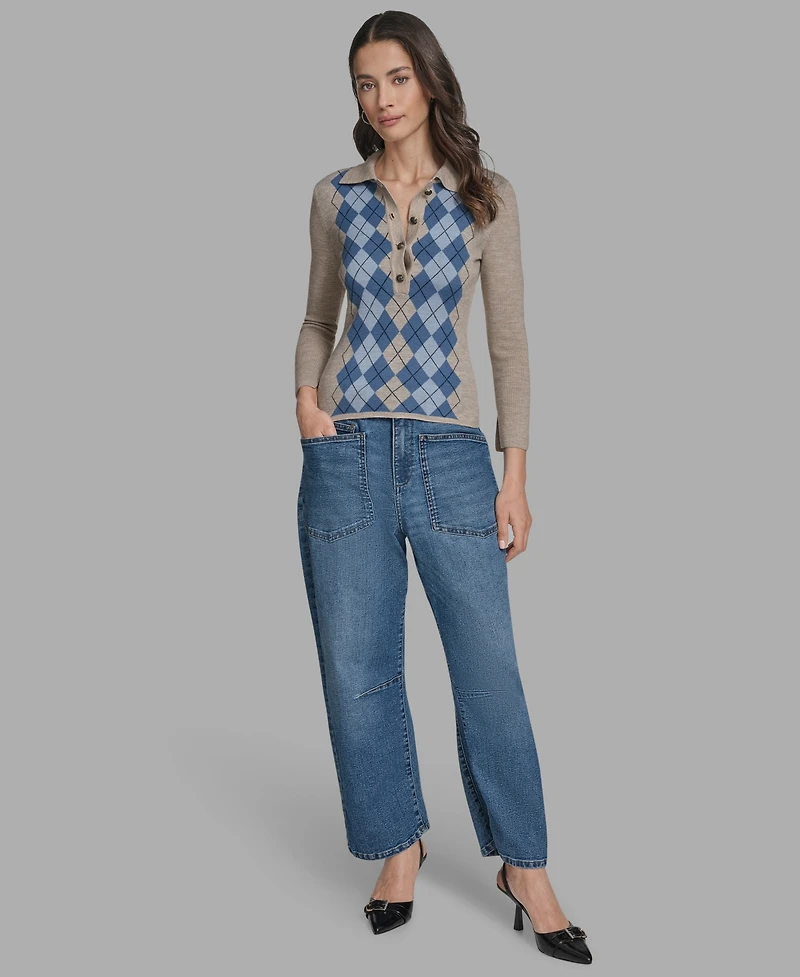 Bcbg Women's Long Sleeve Argyle Sweater