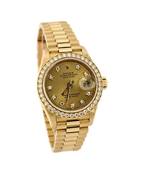 Pre-Owned Rolex Oyster Perpetual President Datejust Automatic Watch in Gold with Diamond Bezel and Markers 26mm