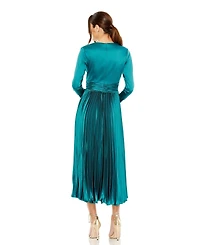 Mac Duggal Women's Long Sleeve Satin Charmeuse Dress with Classic Pleating